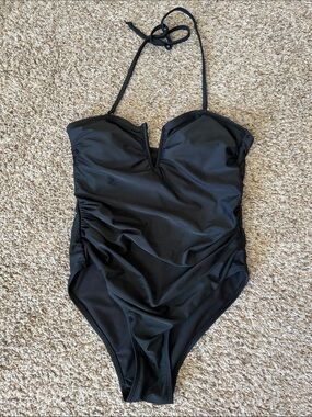 Catherine Malandrino Black Ruched One-Piece Swimsuit